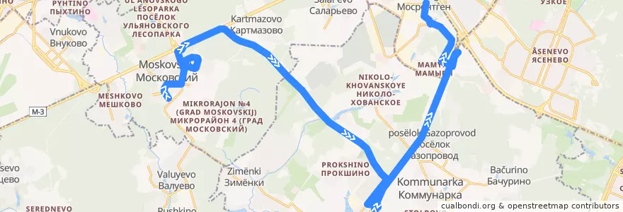 Mapa del recorrido Автобус 866: Московский - Мосрентген de la línea  en Новомосковский административный округ.