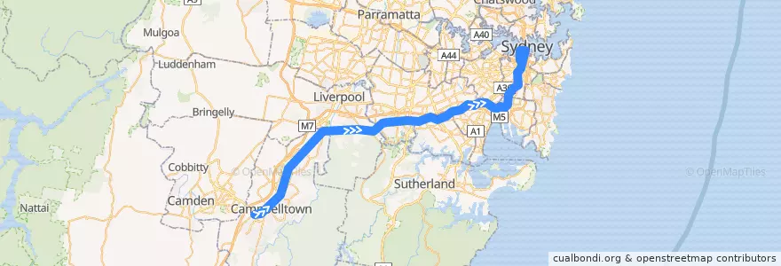 Mapa del recorrido Airport & South Line de la línea  en Sydney.