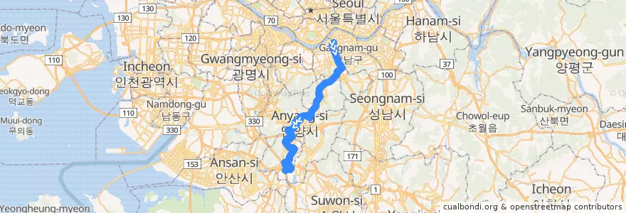 Mapa del recorrido 서울 시내버스 542 → 부곡버스공영차고지 de la línea  en 대한민국.