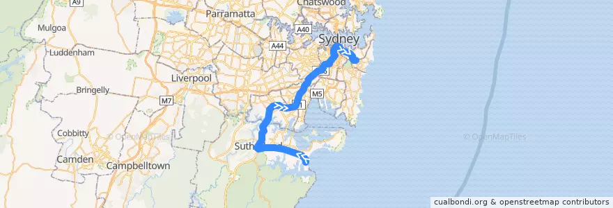 Mapa del recorrido Eastern Suburbs & Illawarra Line de la línea  en Sydney.