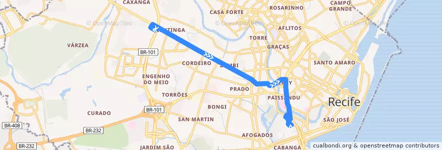 Mapa del recorrido TI CDU - TI Joana Bezerra (BRT) de la línea  en 헤시피.