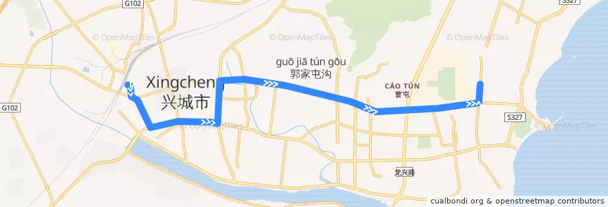 Mapa del recorrido 兴城12路(去程) de la línea  en Xingcheng City.