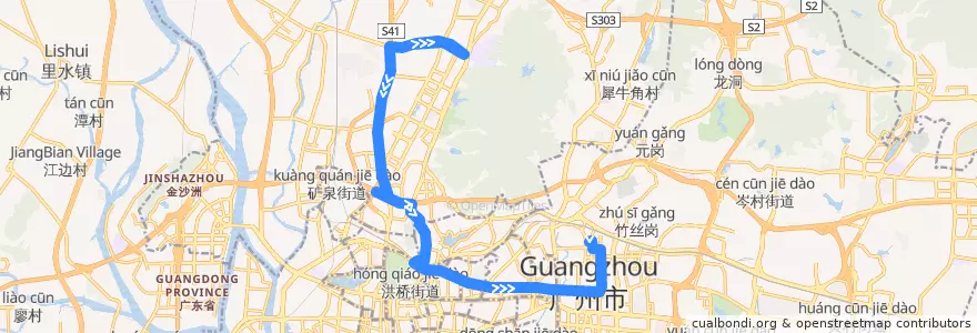 Mapa del recorrido 810路(白云高尔夫花园总站-广州火车东站总站) de la línea  en Guangzhou City.