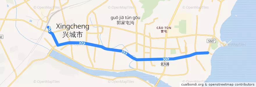Mapa del recorrido 兴城1路(去程) de la línea  en Xingcheng City.