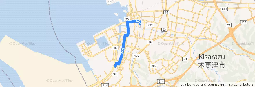 Mapa del recorrido 潮見線（ソニー前行き） de la línea  en 木更津市.