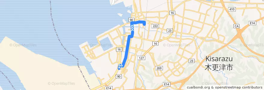 Mapa del recorrido 潮見線（ソニー前発木更津駅西口行き） de la línea  en 木更津市.