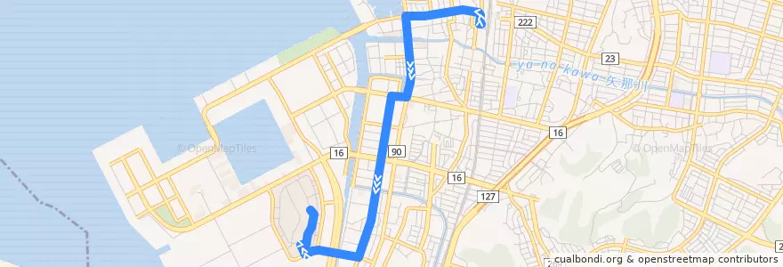 Mapa del recorrido 潮見線（イオンモール木更津行き） de la línea  en 木更津市.