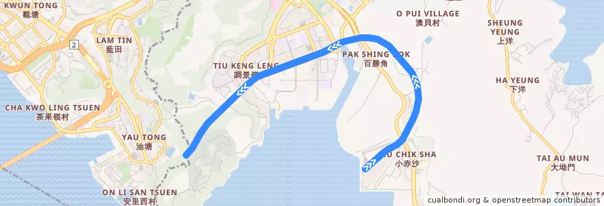 Mapa del recorrido 將軍澳綫 Tseung Kwan O Line (通过分支 branch) de la línea  en 西貢區.