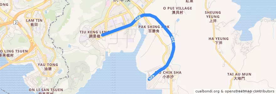 Mapa del recorrido 將軍澳綫 Tseung Kwan O Line (通过倒分支 inverted branch) de la línea  en 西貢區 Sai Kung District.