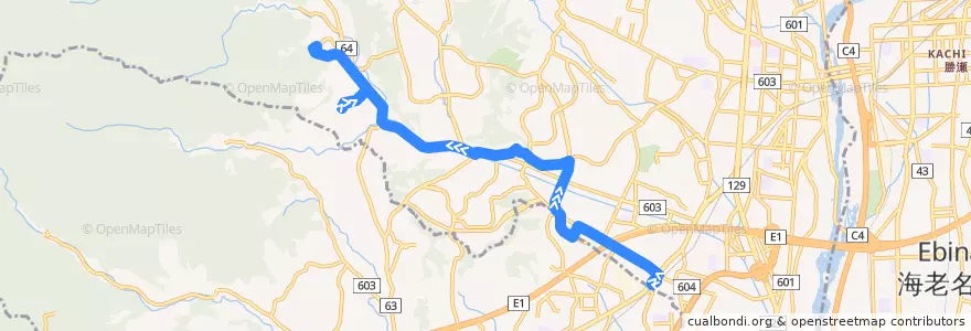 Mapa del recorrido 愛甲11系統 de la línea  en 厚木市.
