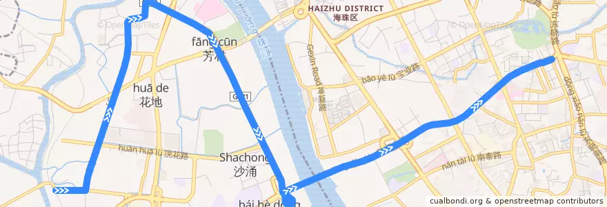 Mapa del recorrido 812路(东漖教师新村总站-江南大道南总站) de la línea  en 광저우시.