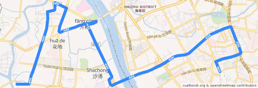 Mapa del recorrido 812路(江南大道南总站-东漖教师新村总站) de la línea  en Гуанчжоу.