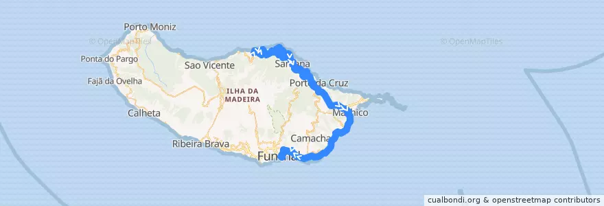 Mapa del recorrido HF 103: Arco de São Jorge -> Funchal (via rápida)(via Machico) de la línea  en 포르투갈.