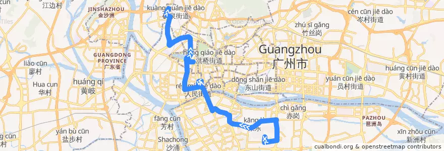 Mapa del recorrido 823路[逸景翠园总站-棠溪车场(粤溪北路)总站] de la línea  en Guangzhou City.