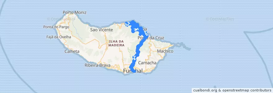 Mapa del recorrido HF 138: Cabanas -> Funchal (via Ilha, Santo António, São Roque do Faial, Ribeiro Frio) de la línea  en Portugal.