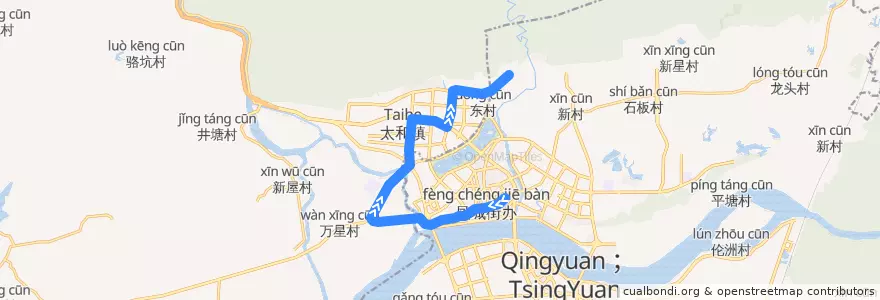 Mapa del recorrido 清远301路公交（太阳岛→田心村） de la línea  en 清远市 (Qingyuan).