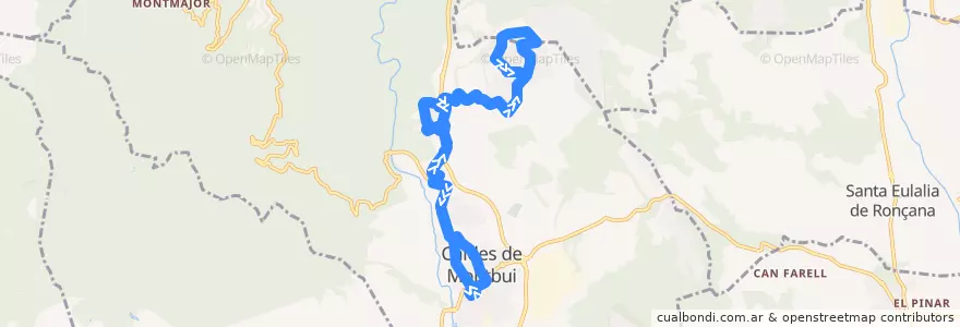 Mapa del recorrido 291 Saulons - Font dels Enamorats de la línea  en Caldes de Montbui.