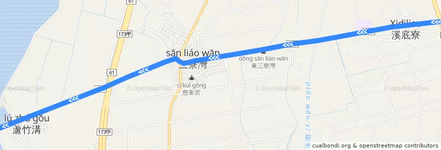 Mapa del recorrido 藍2(繞駛蘆竹溝_往程) de la línea  en 北門區.