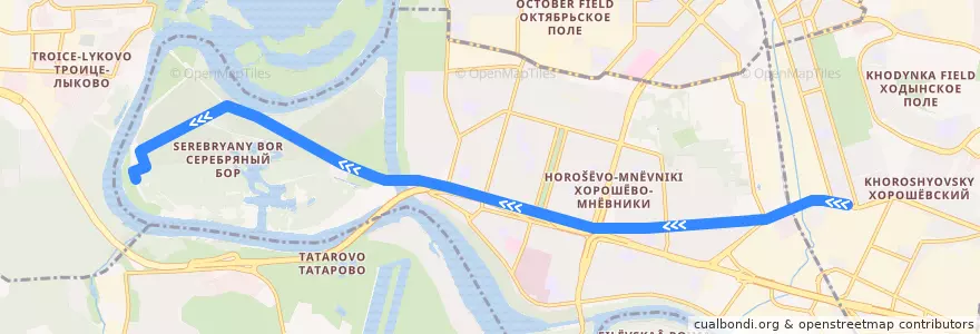 Mapa del recorrido Автобус №390: Метро Полежаевская ==> Серебряный бор (Пляж №3) de la línea  en район Хорошёво-Мнёвники.