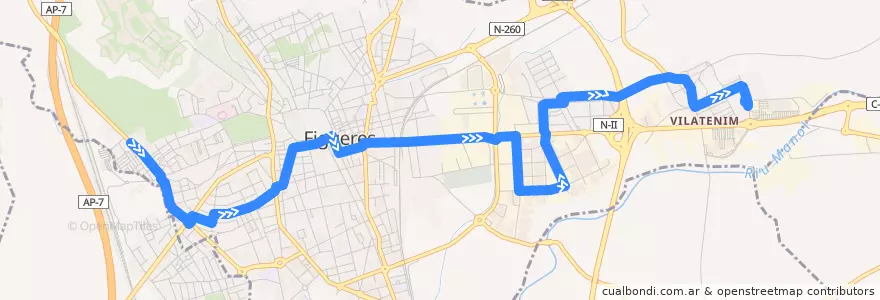 Mapa del recorrido L1 - Geriàtric -> Vilatenim de la línea  en Figueras.