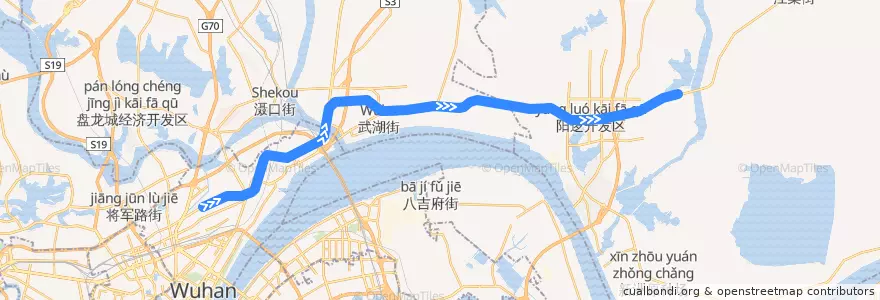 Mapa del recorrido 武汉轨道交通阳逻线 de la línea  en 우한시.