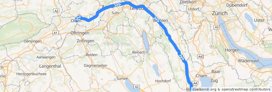 Mapa del recorrido S26: Olten => Rotkreuz de la línea  en Switzerland.
