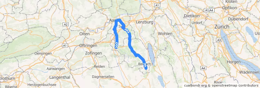 Mapa del recorrido S14: Schöftland => Aarau => Menziken de la línea  en Argovie.