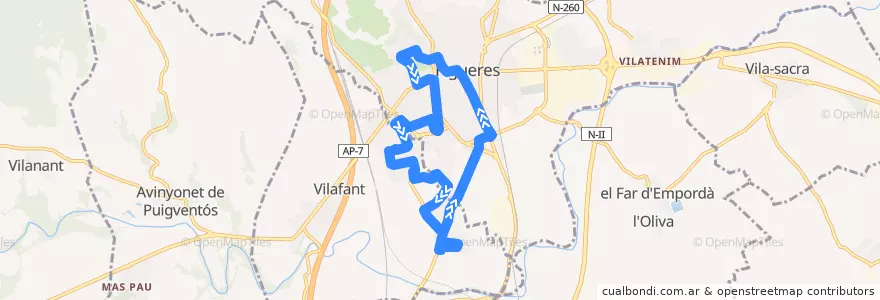Mapa del recorrido L2 - Sud de la línea  en Figueres.