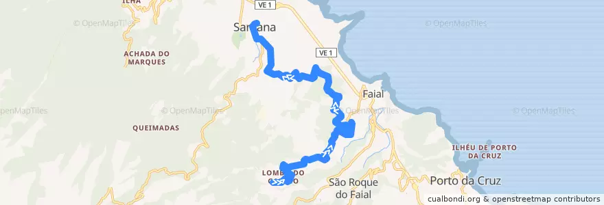 Mapa del recorrido HF 56: Lombo Galego -> Santana de la línea  en Santana.