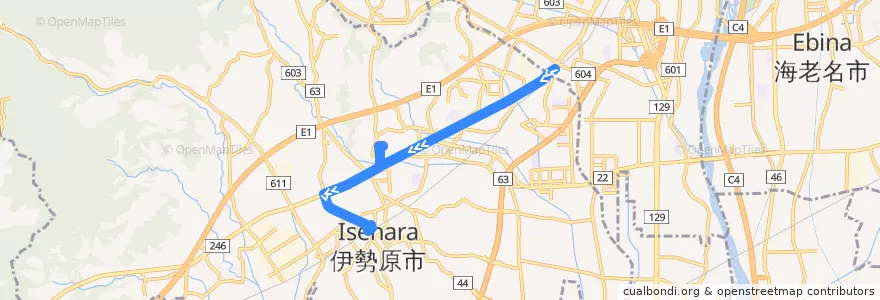 Mapa del recorrido 伊勢原74系統 de la línea  en 伊勢原市.
