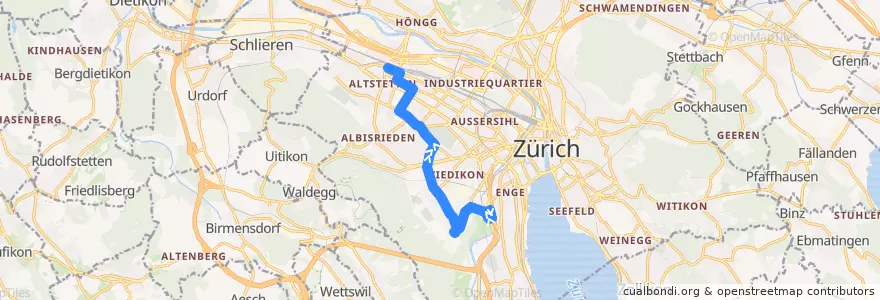 Mapa del recorrido Bus 89: Zürich, Sihlcity → Bahnhof Altstetten de la línea  en Цюрих.