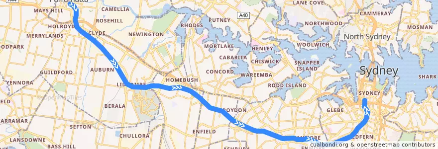 Mapa del recorrido Inner West & Leppington Line de la línea  en Sydney.