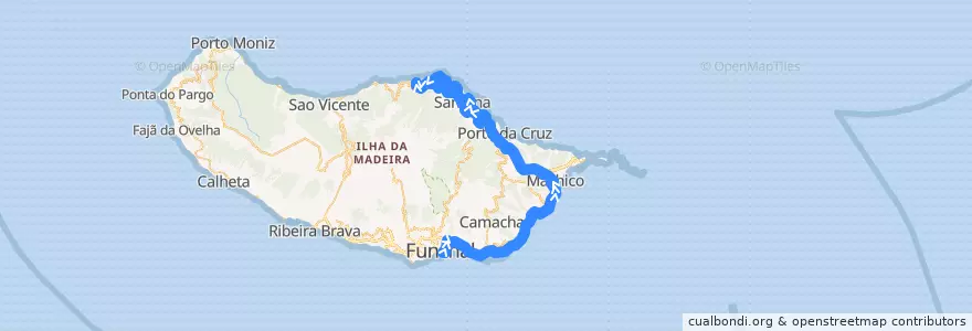 Mapa del recorrido HF 103: Funchal -> Arco de São Jorge (via rápida)(via Machico, Santo António) de la línea  en Portekiz.