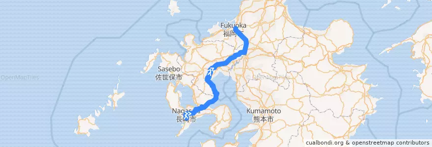 Mapa del recorrido かもめ de la línea  en Japón.