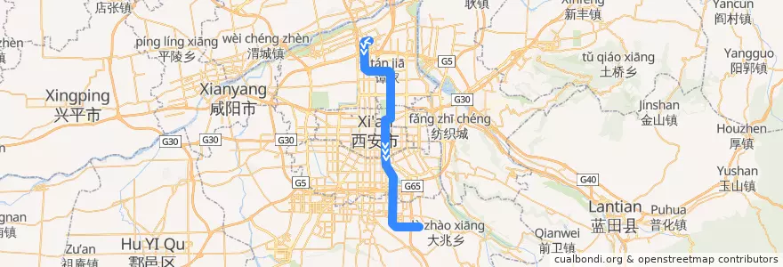Mapa del recorrido 西安地铁四号线 de la línea  en 西安市.