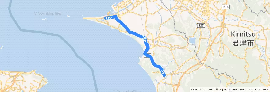 Mapa del recorrido 湊富津・笹毛線（富津公園発佐貫町駅行き） de la línea  en 富津市.