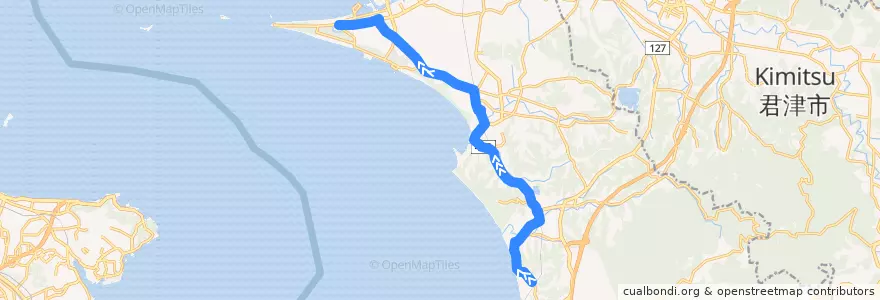 Mapa del recorrido 湊富津・笹毛線（笹毛発富津公園行き） de la línea  en 富津市.