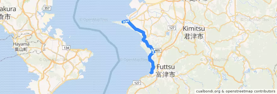 Mapa del recorrido 湊富津・笹毛線（富津公園発上総湊駅行き） de la línea  en 富津市.