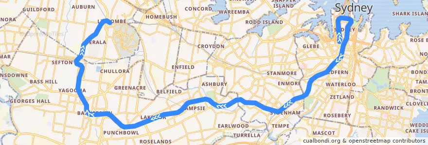 Mapa del recorrido Bankstown Line de la línea  en Sydney.