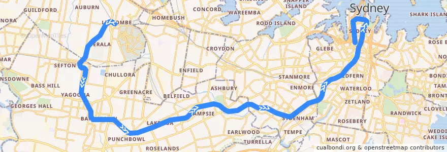 Mapa del recorrido Bankstown Line de la línea  en Sydney.