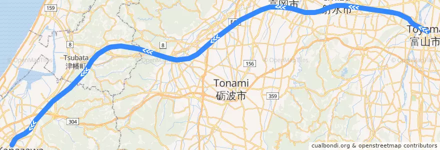 Mapa del recorrido Tsurugi (つるぎ) de la línea  en 日本.