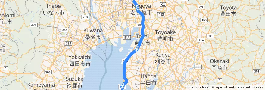 Mapa del recorrido μSKY Limited Express (ミュースカイ) de la línea  en 爱知县.