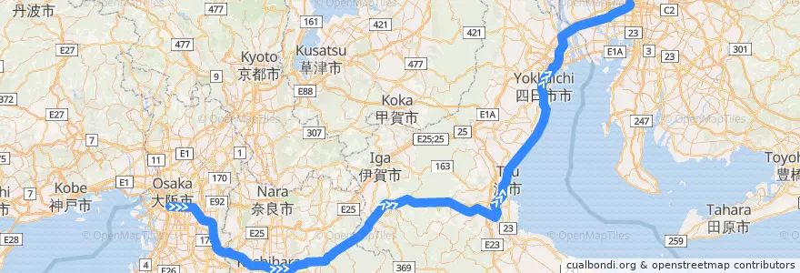 Mapa del recorrido Non-stop Limited Express (ノンストップ特急) de la línea  en Japonya.