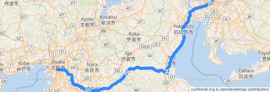 Mapa del recorrido Non-stop Limited Express (ノンストップ特急) de la línea  en Giappone.