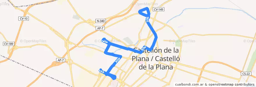 Mapa del recorrido L10 Tetuan-UJI-Grup San Llorenç-Tetuan de la línea  en Castelló de la Plana.