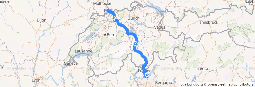 Mapa del recorrido Flixbus 497: Mailand, Lampugnano => Straßburg, Busbahnhof de la línea  en Switzerland.