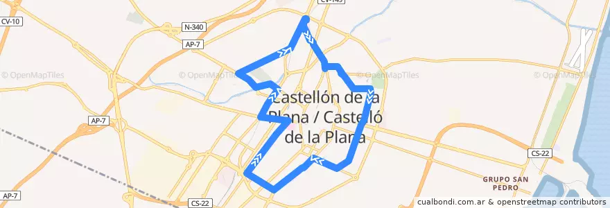 Mapa del recorrido L18 Hospital General-Hospital General de la línea  en Castelló de la Plana.