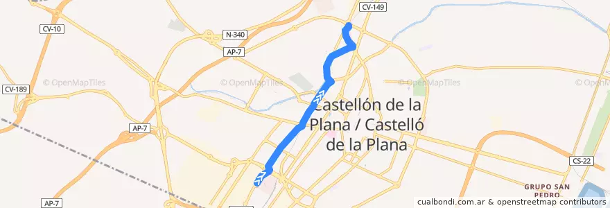 Mapa del recorrido L16 Estepark - Salera - Estació Intemodal - Hospital General de la línea  en Castelló de la Plana.