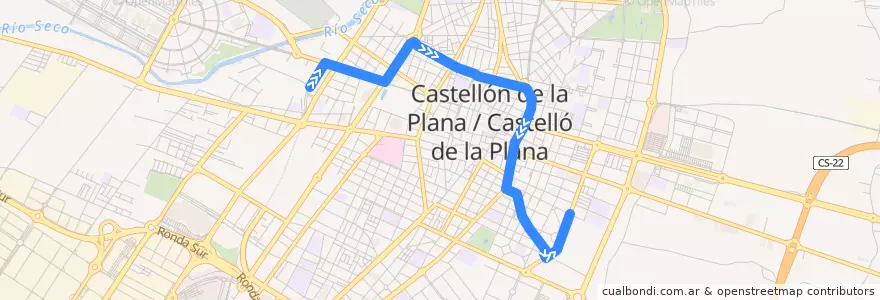 Mapa del recorrido L9 Estació Intermodal - Grup Grapa de la línea  en Castelló de la Plana.