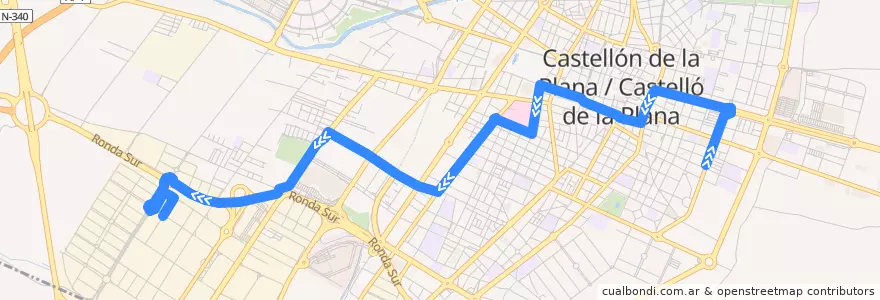 Mapa del recorrido L4 Grup Grapa - Quadra Morteràs de la línea  en Castelló de la Plana.
